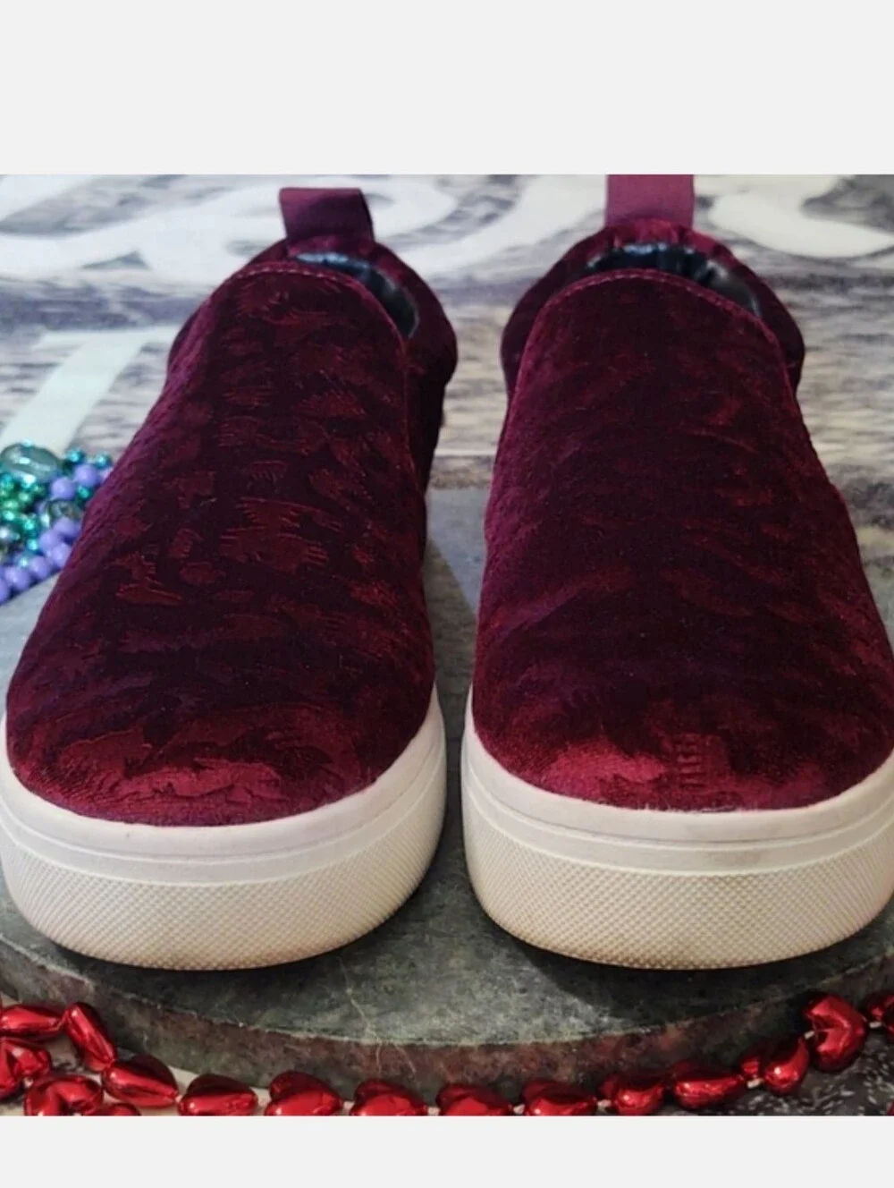 Circus Sam Edelman SCOTLYN Leopard Embossed Velvet Sneaker Wine Size 9